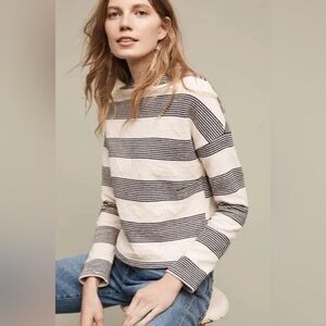 Eri + Ali By Anthropologie Cream Navy Striped Sweater Top Size Large EUC